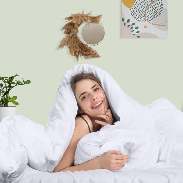 Utopia Bedding Queen Comforter – Quilted Duvet Insert, Down Alternative, Box Stitched with Corner Tabs (White) - Image 6