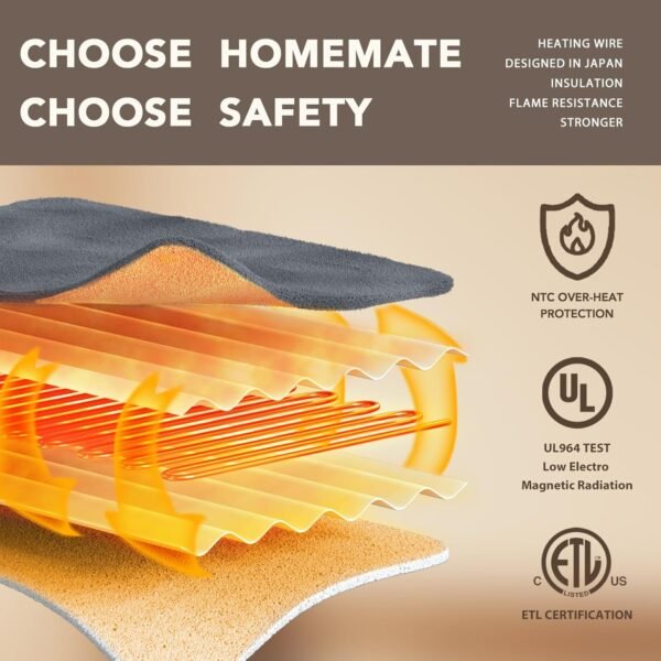 Homemate Heated Blanket (50"x60") – 10 Heat Levels, Auto-Off, ETL Certified - Image 3