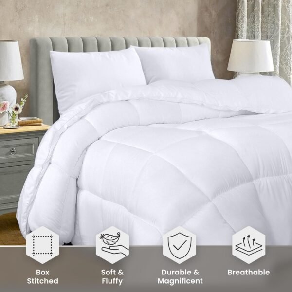 Utopia Bedding Queen Comforter – Quilted Duvet Insert, Down Alternative, Box Stitched with Corner Tabs (White) - Image 3