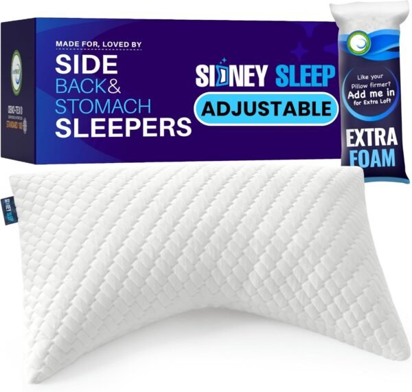 Sidney Sleep Pillow – Adjustable Memory Foam for Side & Back Sleepers, Neck & Shoulder Pain Relief (Queen, White)
