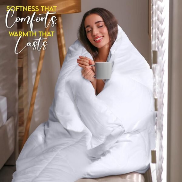 Utopia Bedding Queen Comforter – Quilted Duvet Insert, Down Alternative, Box Stitched with Corner Tabs (White) - Image 4