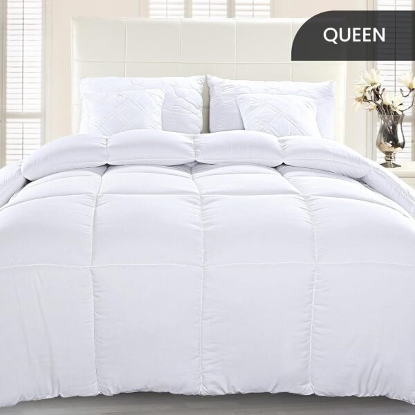 Utopia Bedding Queen Comforter – Quilted Duvet Insert, Down Alternative, Box Stitched with Corner Tabs (White) - Image 2