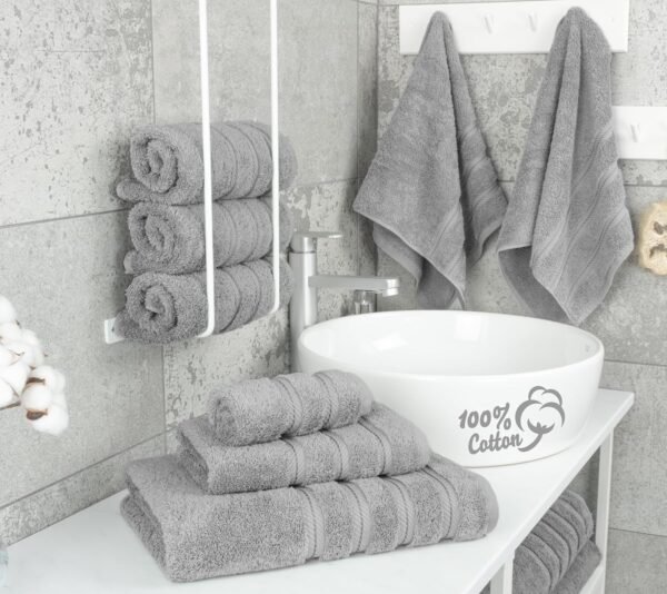 American Soft Linen Luxury 6-Piece Towel Set – 100% Cotton Turkish Towels (2 Bath, 2 Hand, 2 Washcloths, Light Grey) - Image 2