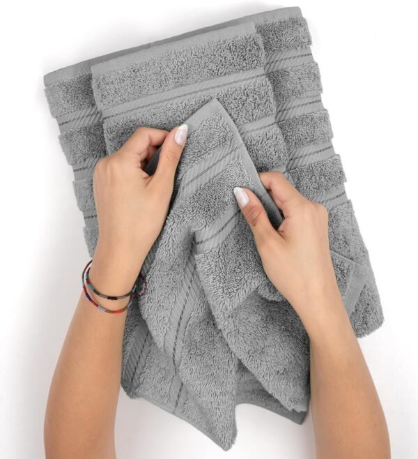 American Soft Linen Luxury 6-Piece Towel Set – 100% Cotton Turkish Towels (2 Bath, 2 Hand, 2 Washcloths, Light Grey) - Image 5
