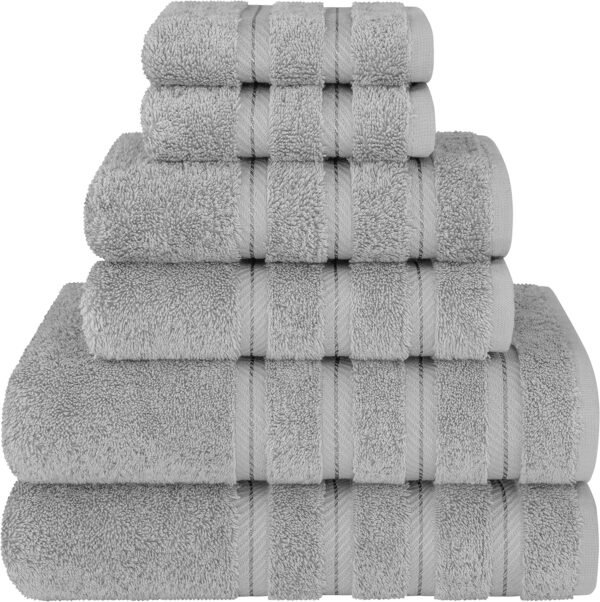 American Soft Linen Luxury 6-Piece Towel Set – 100% Cotton Turkish Towels (2 Bath, 2 Hand, 2 Washcloths, Light Grey)