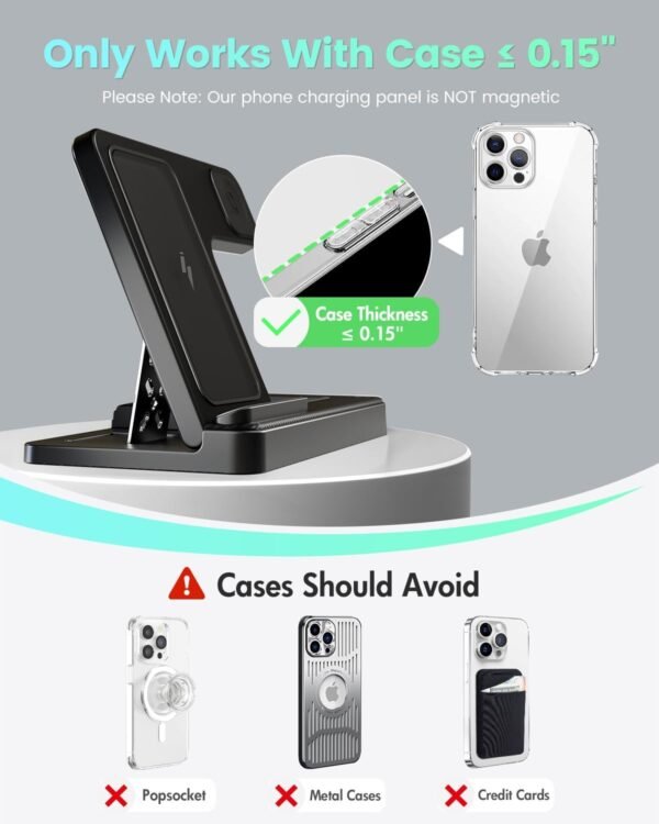 Wireless Charger iPhone Charging Station 3 in 1 Charger Stand Multiple Devices for Apple - iPhone 16e 16 15 14 Pro Max 13 12 11 - Watch 10 9 8 7 6 5 4 3 2 SE and Ultra Series - Airpods 4 3 2 Pro - Image 3