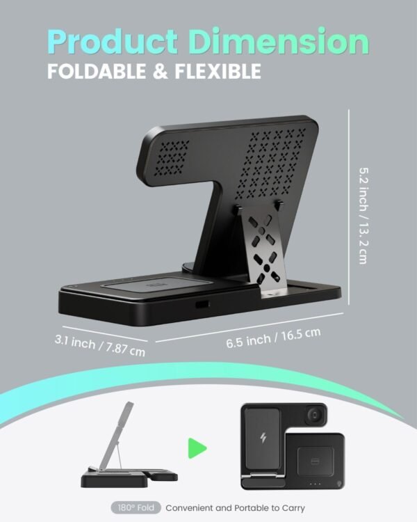 Wireless Charger iPhone Charging Station 3 in 1 Charger Stand Multiple Devices for Apple - iPhone 16e 16 15 14 Pro Max 13 12 11 - Watch 10 9 8 7 6 5 4 3 2 SE and Ultra Series - Airpods 4 3 2 Pro - Image 4