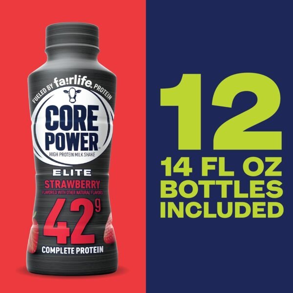 Core Power Elite High Protein Shake, Strawberry, 42g Bottle, 14oz, 12 Pack - Image 5