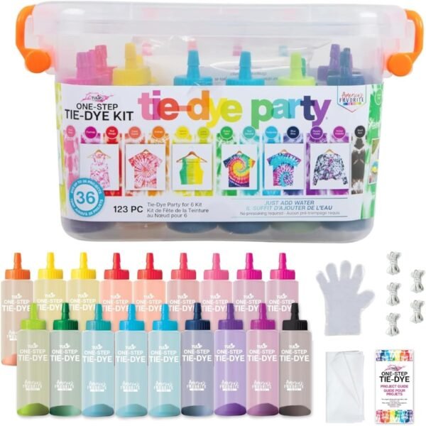 Tulip One-Step Tie-Dye Party, 18 Pre-Filled Bottles, Creative Group Activity, All-in-1 Fashion Design Kit, 1 Pack, Rainbow