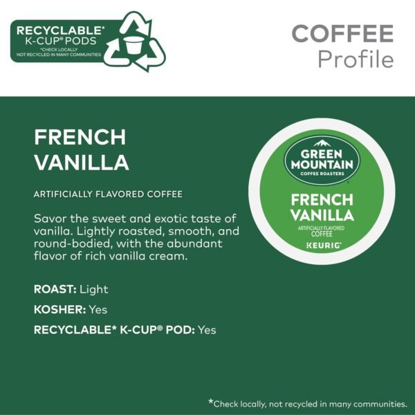 Green Mountain Coffee Roasters French Vanilla Coffee, Keurig Single-Serve K-Cup pods, Light Roast, 32 Count - Image 3