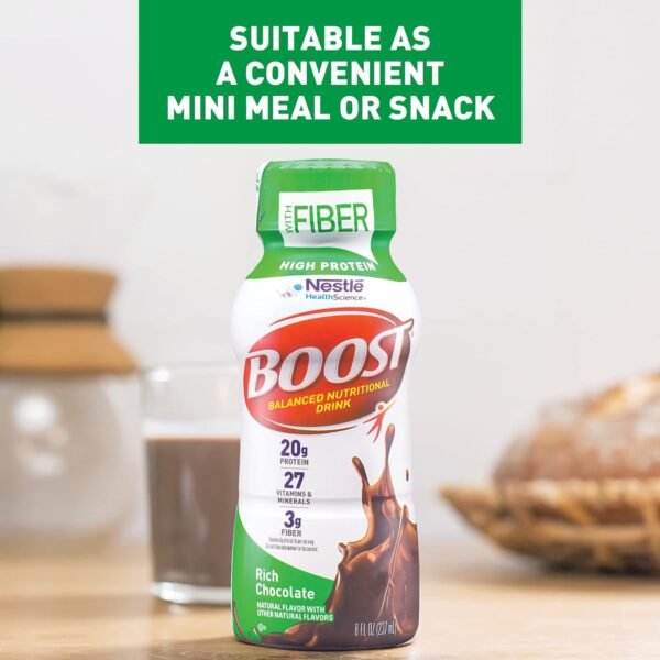 BOOST High Protein with Fiber Ready to Drink Complete Nutritional Drink, Rich Chocolate, 8 fl oz Bottle, 24 Pack - Image 4