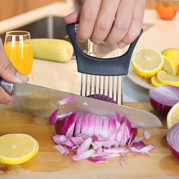 JAYVAR Onion Holder for Slicing, Lemon Slicer Onion Cutter for Slicing, Vegetable Cutter for Potato and Tomato, Avocados, Eggs, Food Slicer Assistant Tool for Slicing Fruit Lemon and Meat - Image 3