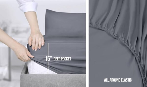 Utopia Bedding Full Size Bed Sheets Set – Soft Microfiber 4 Piece Hotel Luxury Bed Sheets with Deep Pockets - Embroidered Pillow Cases - Side Storage Pocket Fitted Sheet - Flat Sheet (Grey) - Image 5