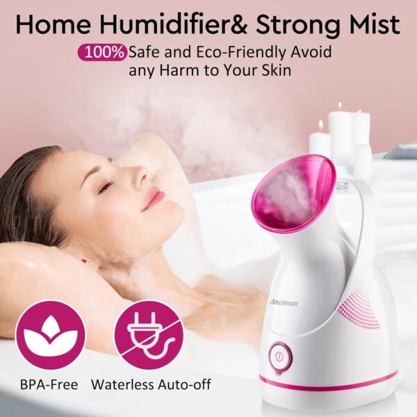 Amconsure Facial Steamer - Nano Ionic Face Steamer Warm Mist Steamer for Home Sauna SPA, Humidifier for Face Steamer for Deep Cleaning Unclogs Pores Sinuses - Bonus 5 Piece Stainless Steel Skin Kit - Image 5