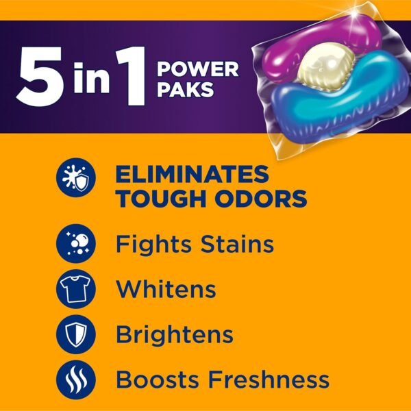 ARM & HAMMER Plus OxiClean with Odor Blasters Concentrated Laundry Detergent, 5-in-1 Laundry Stain Remover, Fresh Burst Detergent Power Paks, 42 Count Bag - Image 2