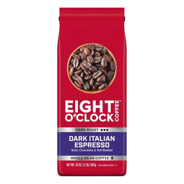 Eight O'Clock Coffee Dark Italian Espresso Whole Bean Coffee, Medium Roast, 32 Ounce (Pack of 1) - Bold & Chocolaty