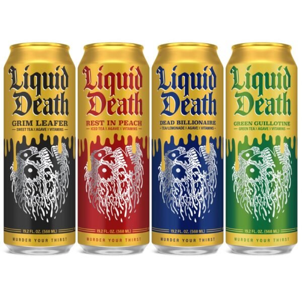 Liquid Death Iced Tea Variety 12-Pack (19.2 Oz Cans) (Grim Leafer, rest in Peach, Dead Billionaire, Green Guillotine) - Image 2