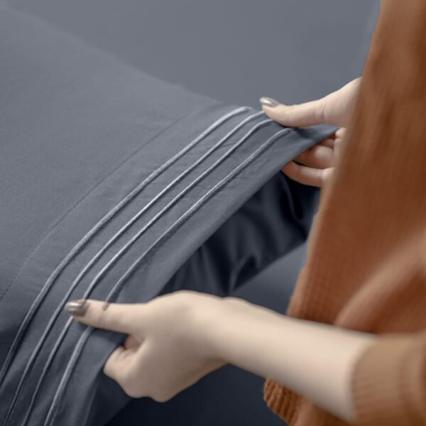 Utopia Bedding Full Size Bed Sheets Set – Soft Microfiber 4 Piece Hotel Luxury Bed Sheets with Deep Pockets - Embroidered Pillow Cases - Side Storage Pocket Fitted Sheet - Flat Sheet (Grey) - Image 4