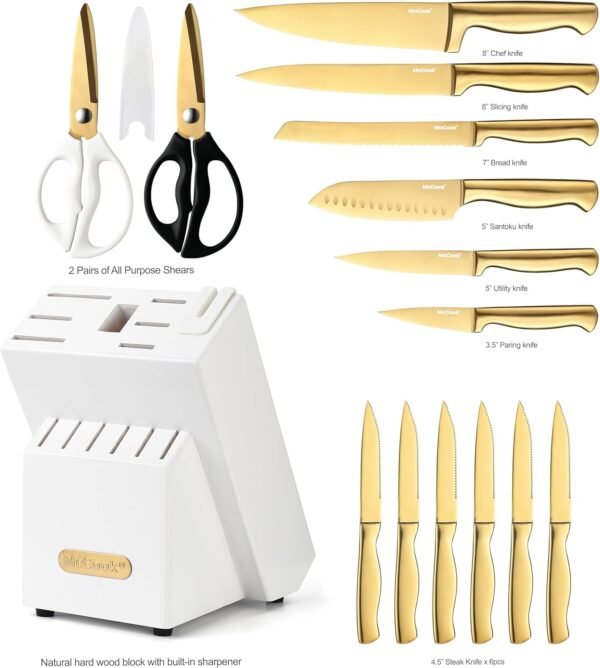 McCook® Knife Sets, Golden Titanium Stainless Steel Kitchen Knife Block Sets with Built-in Sharpener - Image 3