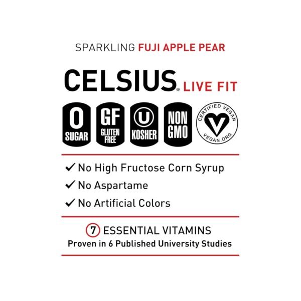 CELSIUS Sparkling Fuji Apple Pear, Functional Essential Energy Drink 12 Fl Oz (Pack of 12) - Image 4
