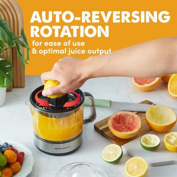 Elite Gourmet ETS623 BPA-Free Electric Citrus Juicer, Compact, Large Volume, Pulp Control, Oranges, Lemons, Limes, Grapefruits with Easy Pour Spout, 24oz, Black/Stainless Steel - Image 6