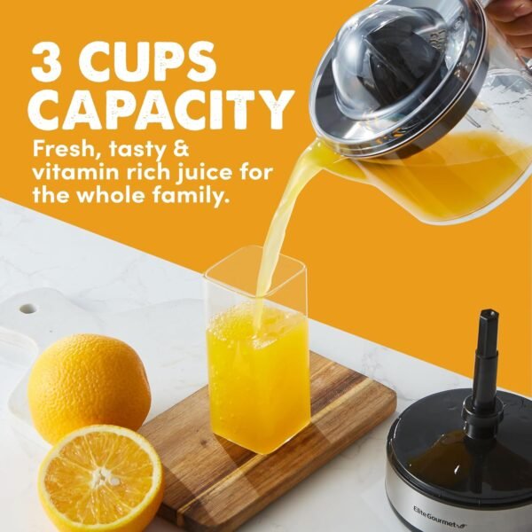 Elite Gourmet ETS623 BPA-Free Electric Citrus Juicer, Compact, Large Volume, Pulp Control, Oranges, Lemons, Limes, Grapefruits with Easy Pour Spout, 24oz, Black/Stainless Steel - Image 5