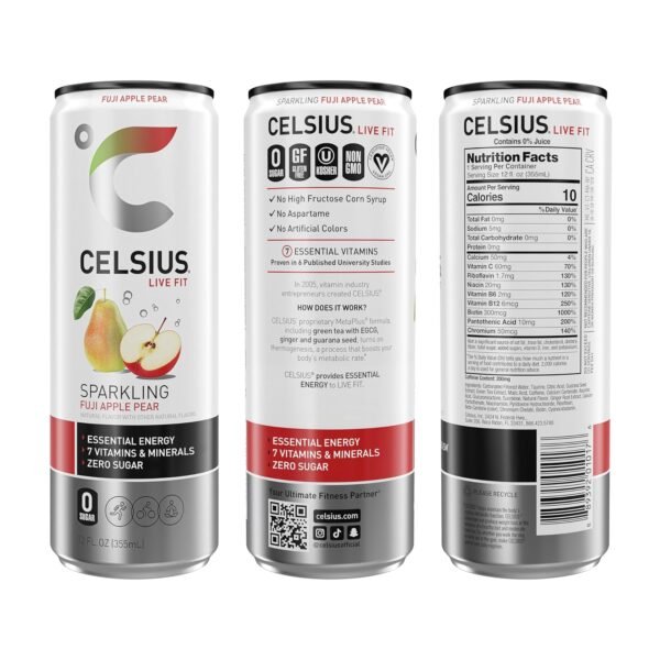 CELSIUS Sparkling Fuji Apple Pear, Functional Essential Energy Drink 12 Fl Oz (Pack of 12) - Image 3