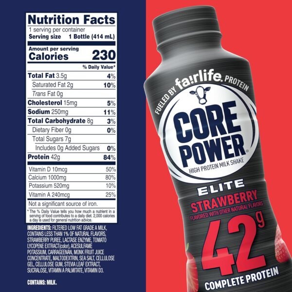 Core Power Elite High Protein Shake, Strawberry, 42g Bottle, 14oz, 12 Pack - Image 2