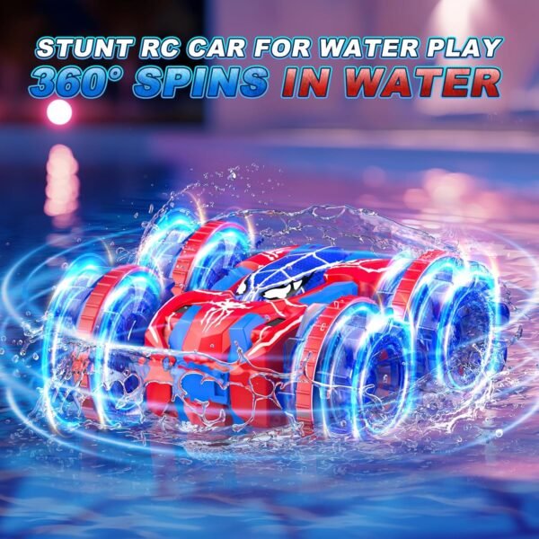 Waterproof Remote Control Car，4WD Amphibious 2.4 GHz RC Car Remote Control Boat，360°Rotation RC Stunt with LED Lights，Boys Girls Gifts All Terrain Water Beach Pool Toy - Image 5