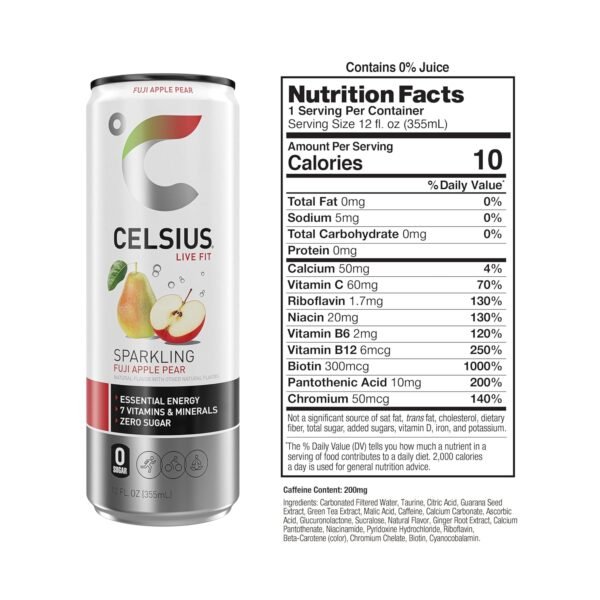 CELSIUS Sparkling Fuji Apple Pear, Functional Essential Energy Drink 12 Fl Oz (Pack of 12) - Image 2