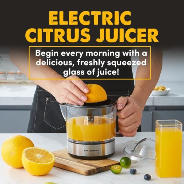 Elite Gourmet ETS623 BPA-Free Electric Citrus Juicer, Compact, Large Volume, Pulp Control, Oranges, Lemons, Limes, Grapefruits with Easy Pour Spout, 24oz, Black/Stainless Steel - Image 3
