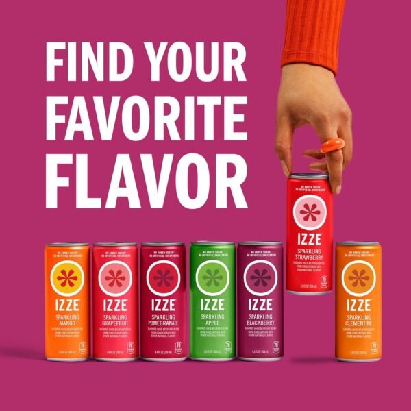 IZZE Sparkling Juice Beverage Blend, Variety Pack, Blackberry, Clementine, Apple, Grapefruit, No Sugar Added, 8.4 FL OZ, 24 Cans - Image 7