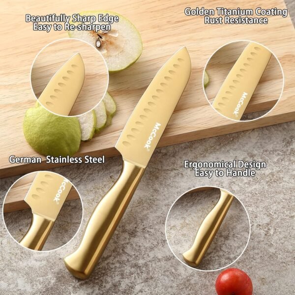McCook® Knife Sets, Golden Titanium Stainless Steel Kitchen Knife Block Sets with Built-in Sharpener - Image 6