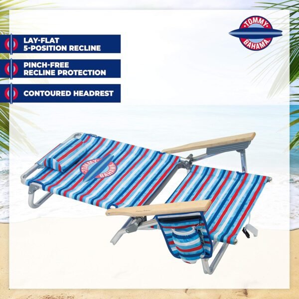 Tommy Bahama 5-Position Classic Lay Flat Folding Backpack Beach Chair, Aluminum , Red, White, and Blue Stripe - Image 6
