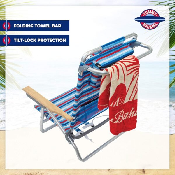 Tommy Bahama 5-Position Classic Lay Flat Folding Backpack Beach Chair, Aluminum , Red, White, and Blue Stripe - Image 5