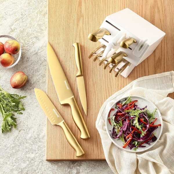 McCook® Knife Sets, Golden Titanium Stainless Steel Kitchen Knife Block Sets with Built-in Sharpener - Image 5