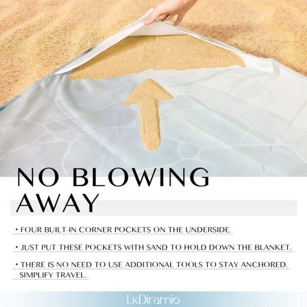 Beach Blanket Sand Proof Waterproof Oversized 100" x 80" Sand Free Mat with Corner Pockets and Mesh Bag for Outdoor, Picnic, Travel, Beach Accessories Portable, Watercolor Turtle - Image 5