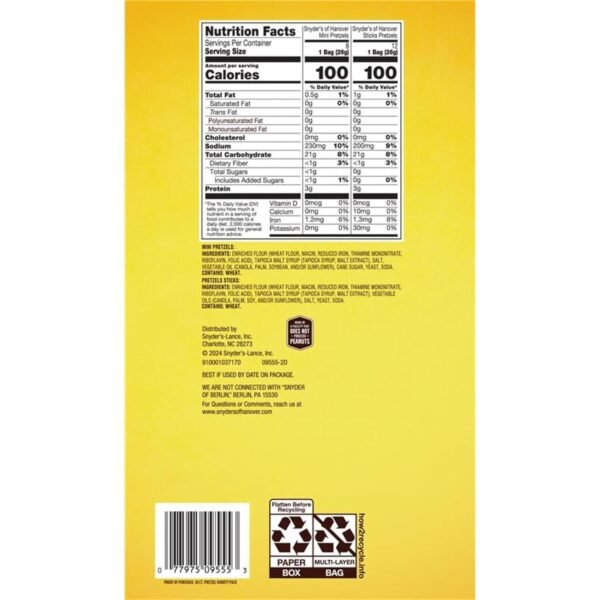 Snyder's of Hanover Pretzels, Minis and Sticks 100 Calorie Packs, 20 Ct Variety Pack - Image 4