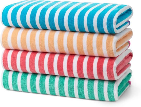 Kaufman - Colorful Racing Striped Beach & Pool Towel - Extra Large Beach Towel - Soft & Absorbent 100% Cotton Towels - Assorted Colors - 30" x 60" - 4 Pack