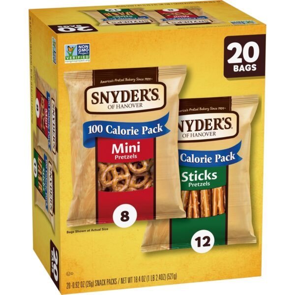 Snyder's of Hanover Pretzels, Minis and Sticks 100 Calorie Packs, 20 Ct Variety Pack - Image 5