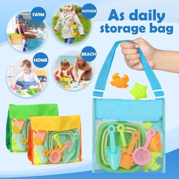 Dreamon Beach Toys for Kids 3-10, Collapsible Sand Toys Include 3 Pack Foldable Buckets with Mesh Bag, 24 PCS Beach Mold and Shovels Molds, Travel Sandbox Beach Toys for Toddler - Image 5