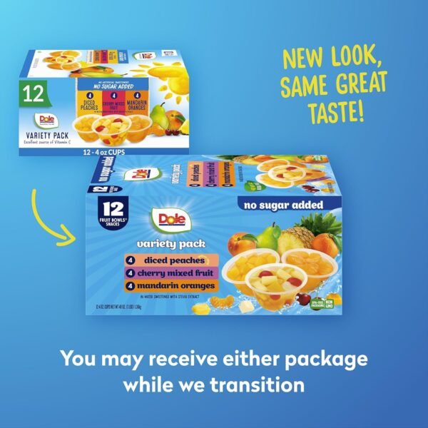 Dole Diced Peaches, Mandarin Oranges, and Cherry Mixed Fruit with No Sugar Added Variety Pack - Dole Fruit Bowls Snacks - 4 oz Bowls - 12 Pack - Image 5
