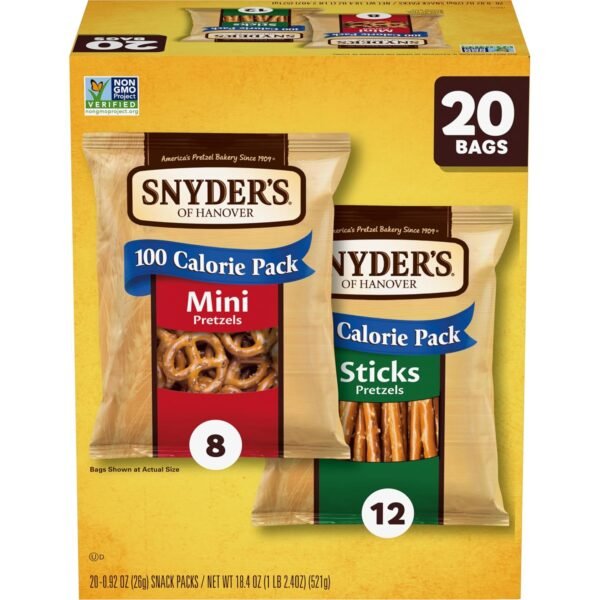 Snyder's of Hanover Pretzels, Minis and Sticks 100 Calorie Packs, 20 Ct Variety Pack