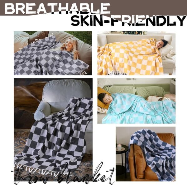Giant Turkish Beach Blanket Pool Towel Thin Extra Large Sand Free Quick Dry Oversized Cruise Ship Essentials Summer Vacation Accessories Must Haves Gear Stuff Gadget Hawaii Women Gift Checkered Blue - Image 5