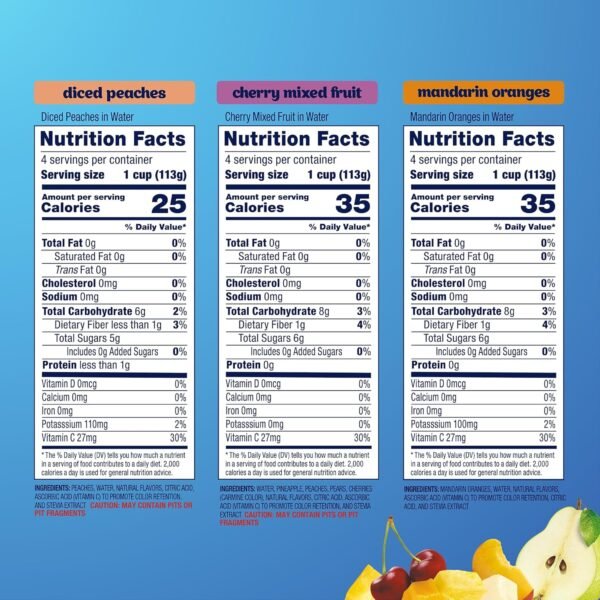Dole Diced Peaches, Mandarin Oranges, and Cherry Mixed Fruit with No Sugar Added Variety Pack - Dole Fruit Bowls Snacks - 4 oz Bowls - 12 Pack - Image 2