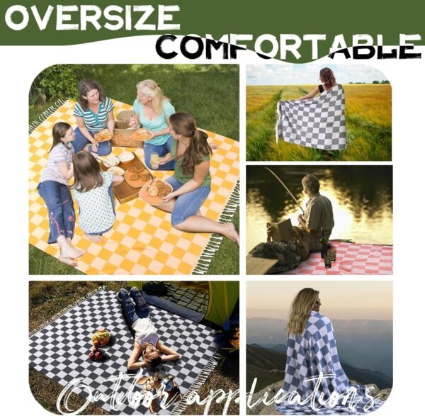Giant Turkish Beach Blanket Pool Towel Thin Extra Large Sand Free Quick Dry Oversized Cruise Ship Essentials Summer Vacation Accessories Must Haves Gear Stuff Gadget Hawaii Women Gift Checkered Blue - Image 7