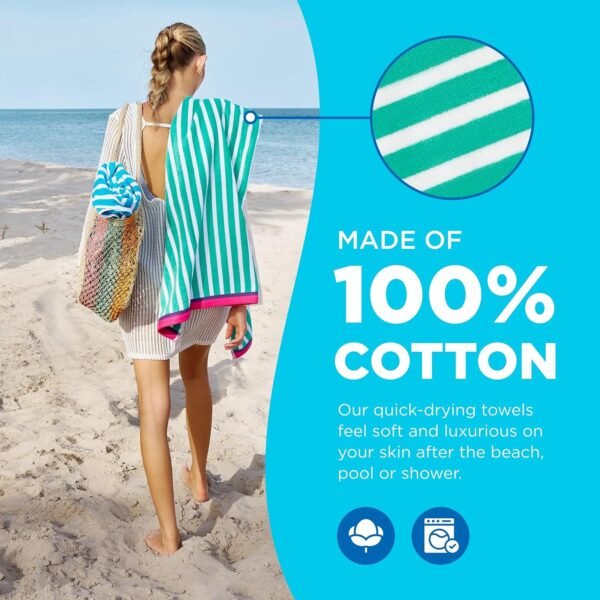 Kaufman - Colorful Racing Striped Beach & Pool Towel - Extra Large Beach Towel - Soft & Absorbent 100% Cotton Towels - Assorted Colors - 30" x 60" - 4 Pack - Image 3
