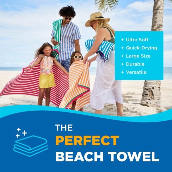 Kaufman - Colorful Racing Striped Beach & Pool Towel - Extra Large Beach Towel - Soft & Absorbent 100% Cotton Towels - Assorted Colors - 30" x 60" - 4 Pack - Image 2