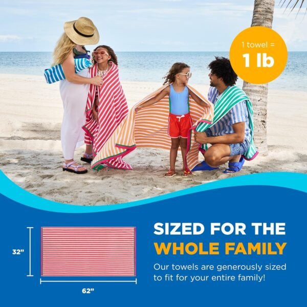 Kaufman - Colorful Racing Striped Beach & Pool Towel - Extra Large Beach Towel - Soft & Absorbent 100% Cotton Towels - Assorted Colors - 30" x 60" - 4 Pack - Image 5